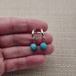 Sterling Silver Faceted Blue Stone Half Hoop Earrings A2273